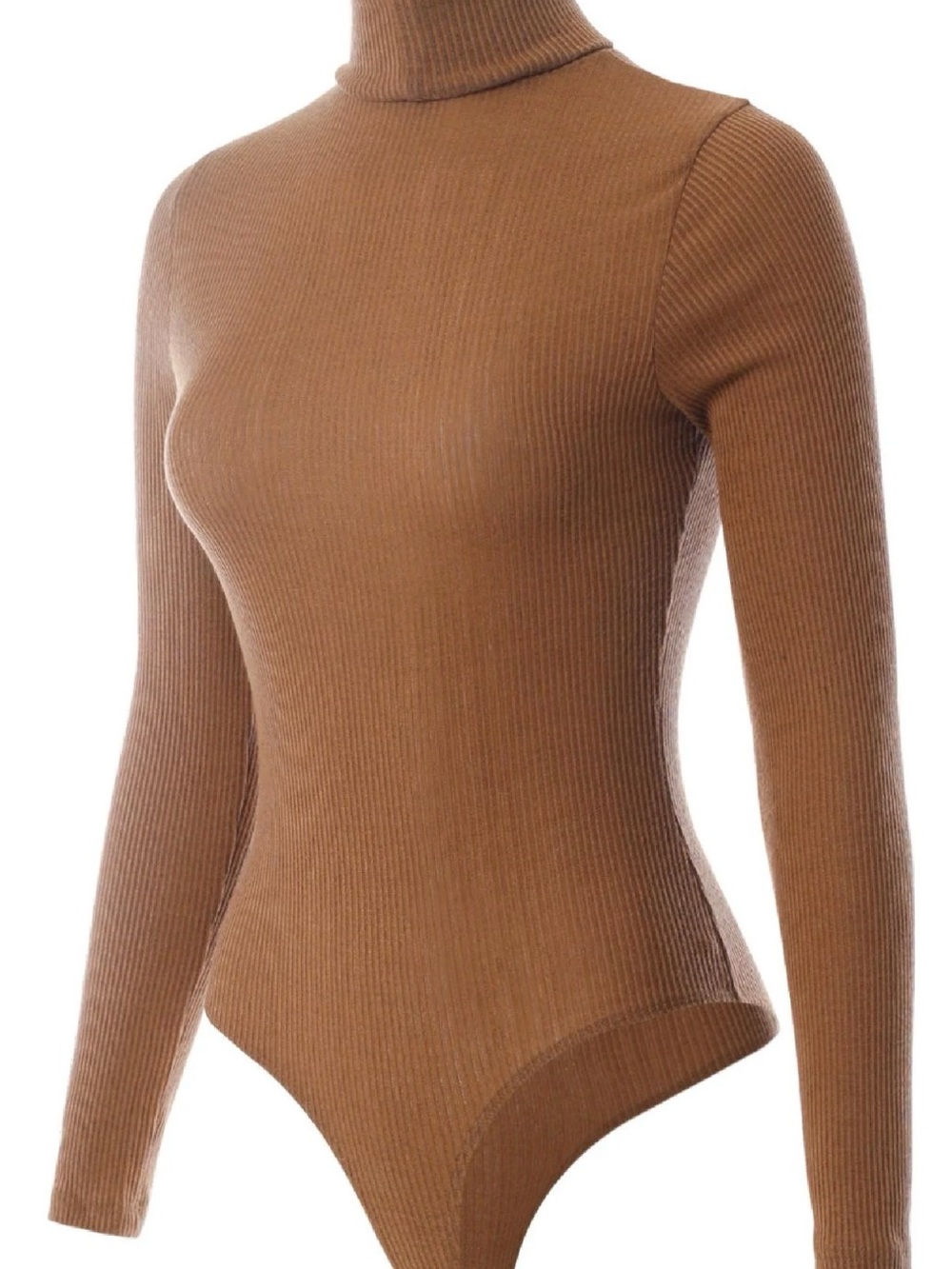 Klassy Network Ribbed Turtleneck Bodysuit - Brown